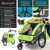 KESSER® Fietsaanhanger - Kinderaanhanger - Max. 40kg - Groen